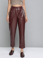 Burgundy PU Tailored Pants