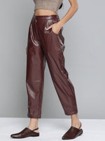 Burgundy PU Tailored Pants