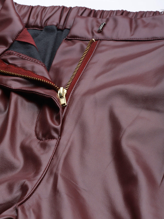 Burgundy PU Tailored Pants