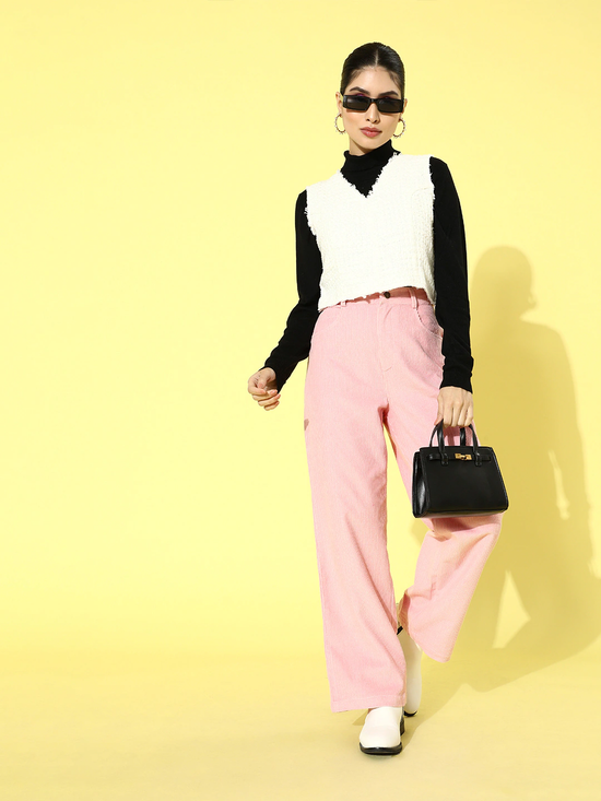 Womens Pink Corduroy Straight Pants