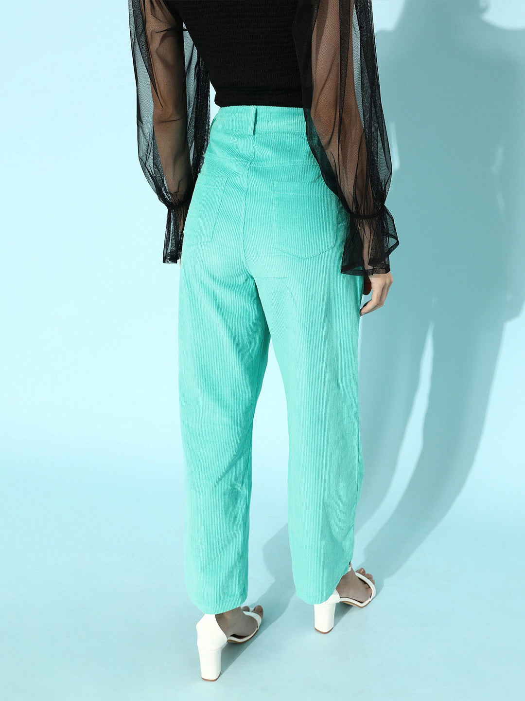 Buy Mint Green Corduroy Straight Pants Online At Best Price