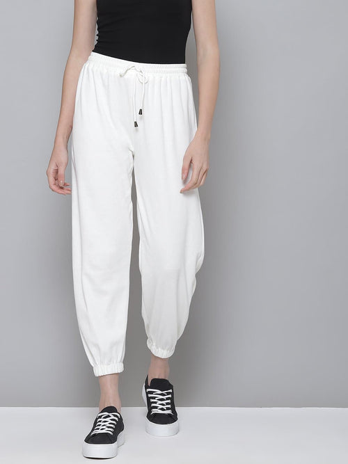 White Ribbed Drawstring Joggers