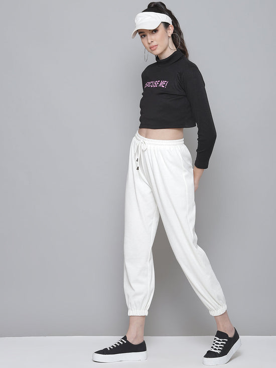 White Ribbed Drawstring Joggers