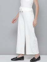 White Ribbed Wide Leg Drawstring Pants