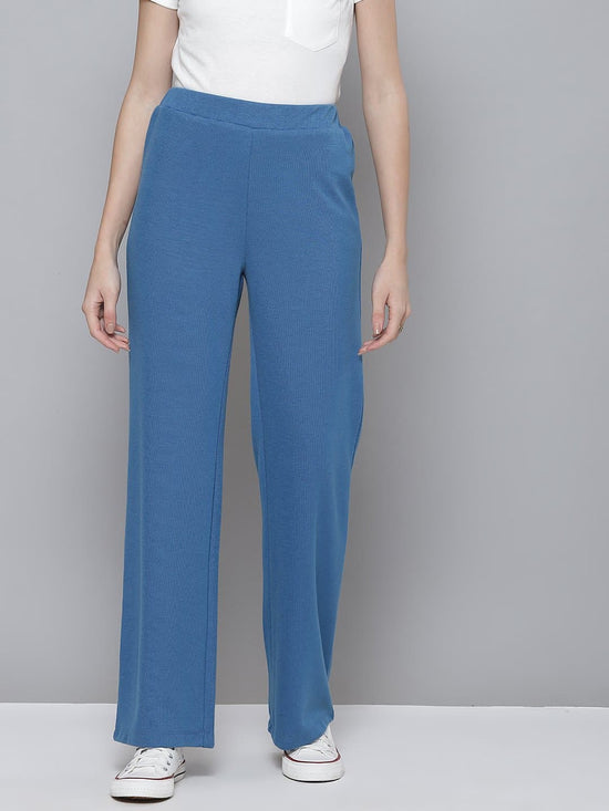 Blue Rib Straight Pants