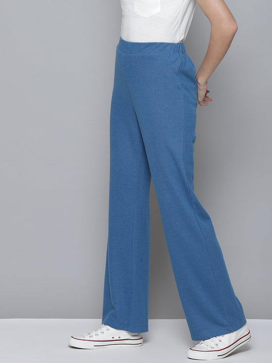 Blue Rib Straight Pants