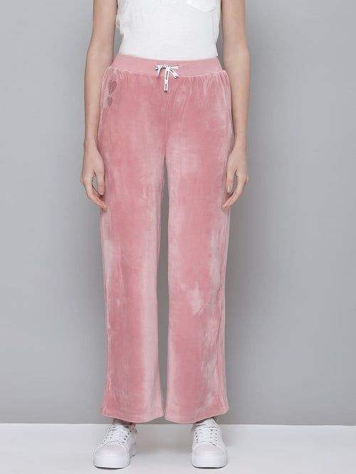 Pink Velour Studded HEART Wide Leg Pants