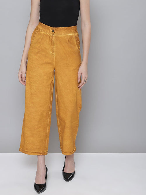 Mustard Twill Pigment Wash Straight Pants