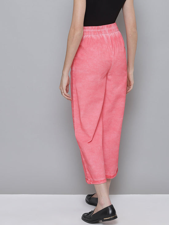 Pink Twill Pigment Wash Straight Pants