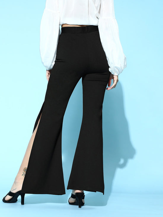 Black Side Slit Peekaboo Bell Bottom Pants