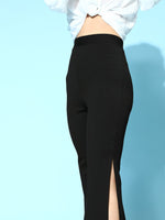 Black Side Slit Peekaboo Bell Bottom Pants