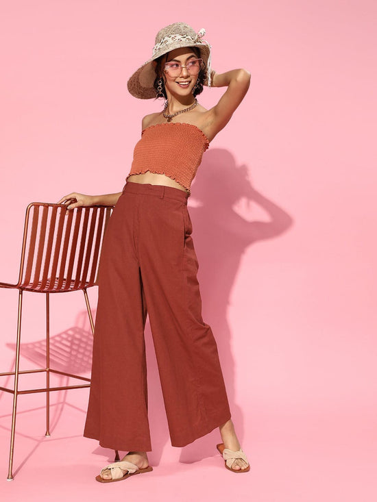 Women Maroon Wide Leg Pants