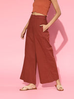 Women Maroon Wide Leg Pants