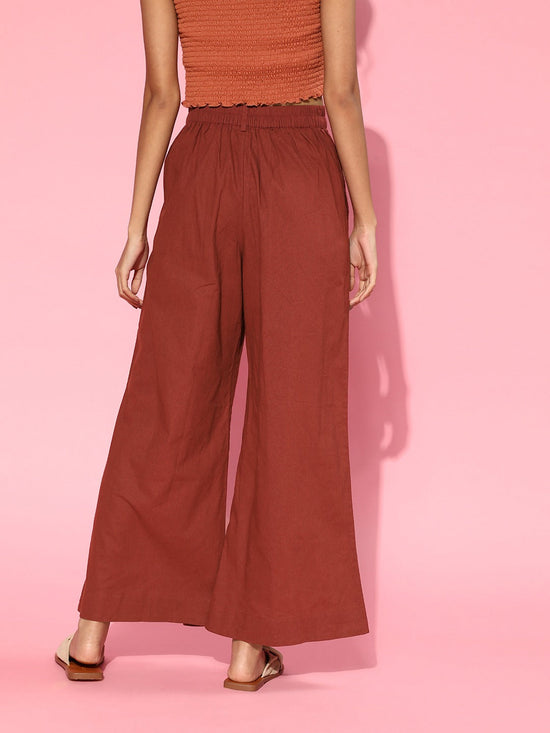 Women Maroon Wide Leg Pants