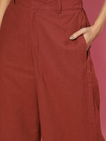 Women Maroon Wide Leg Pants