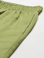 Women Green Smocked Waist Wide Leg Pants