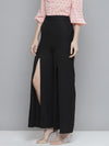 Women Black Front Slit Wide Leg Pants