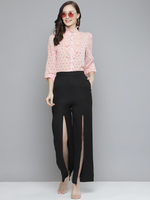 Women Black Front Slit Wide Leg Pants