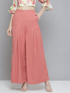 Women Pink Front Pleats Wide Leg Pants