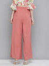 Women Pink Front Pleats Wide Leg Pants