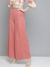 Women Pink Front Pleats Wide Leg Pants