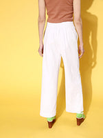 Women White Front Button Twill Straight Pants