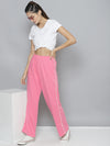 Women Pink Terry ACTIVE Contrast Piping Straight Pants
