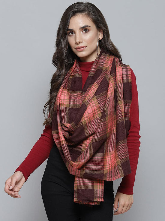 Burgundy & Peach Acrylic Check Stole