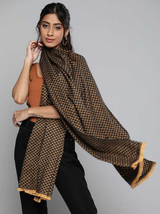 Black & Golden Acrylic Poly Cotton Check Stole