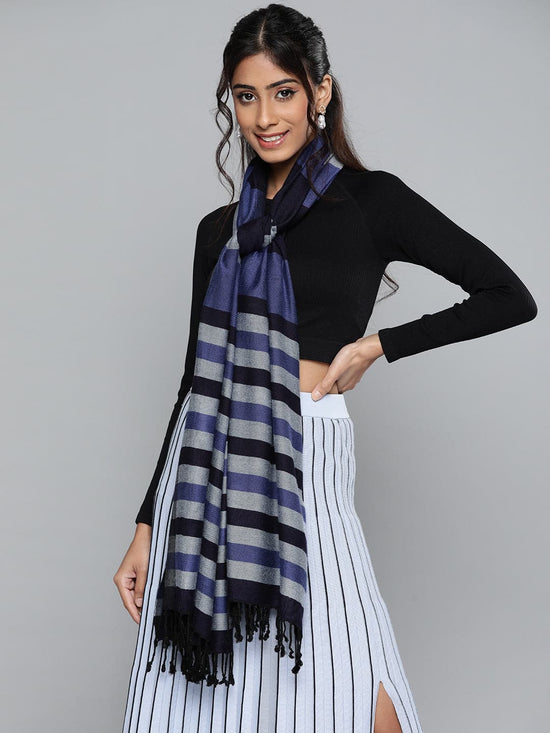 Navy Blue & Grey Check Stole