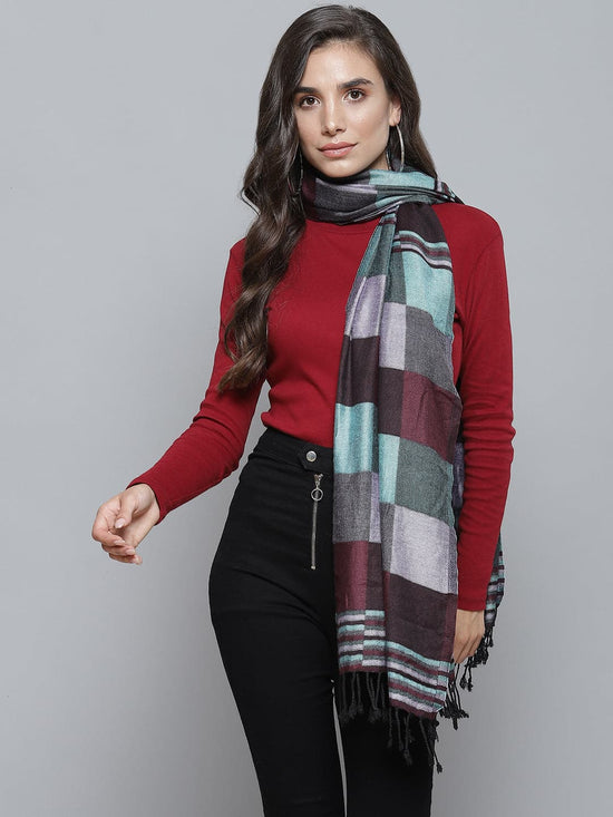 Purple & Teal Blue Stripe Viscose Stole