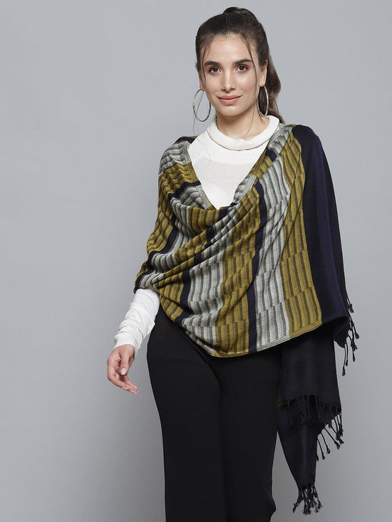 Navy Blue & Yellow Stripes Viscose Stole