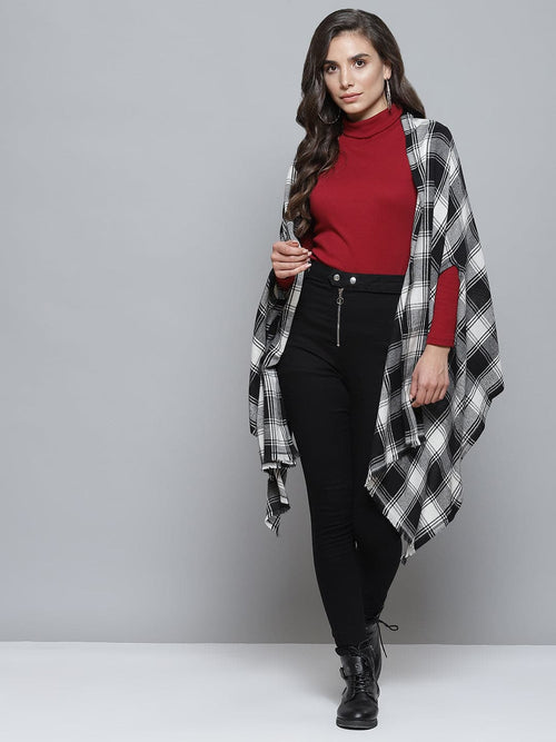 Black & Grey Recycled Check Cape