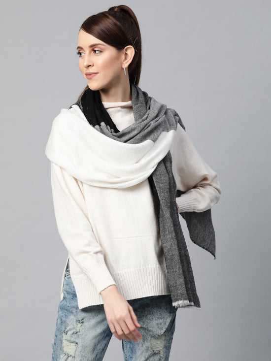 Grey & White Colour Block Acrylic Wool Stole