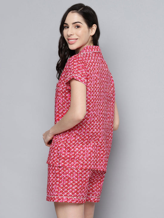 Pink Geometric Print Night Suit