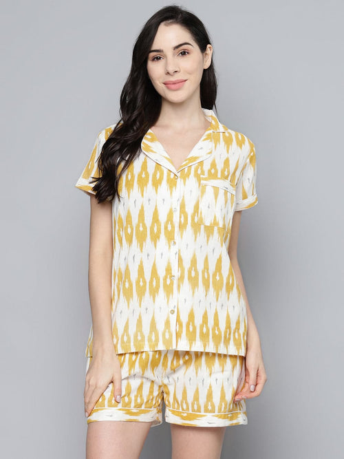 Yellow Ikat Print Night Suit