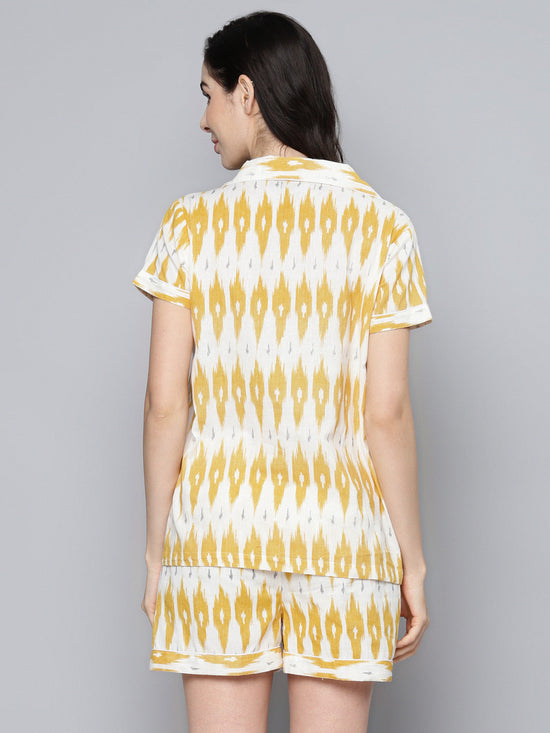 Yellow Ikat Print Night Suit