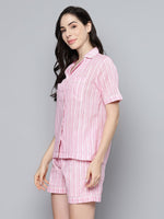 Pink & White Stripes Night Suit