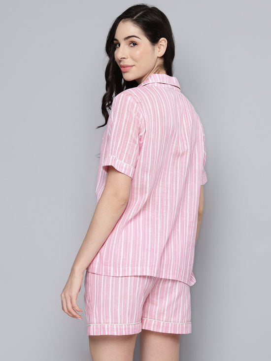 Pink & White Stripes Night Suit