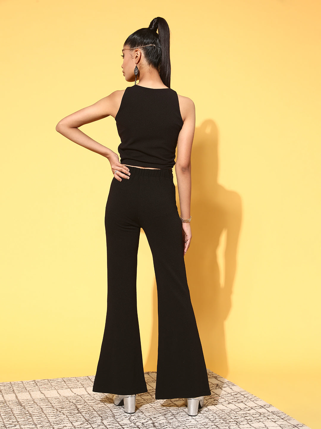 Wholesale Women Black Twisted Bell Bottom Pants With Twisted Crop