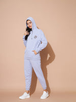 Women Grey Embroidered Oversized Hoodie With Track Pants