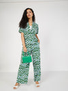 Women Green Abstract Shawl Collar Top With Pants