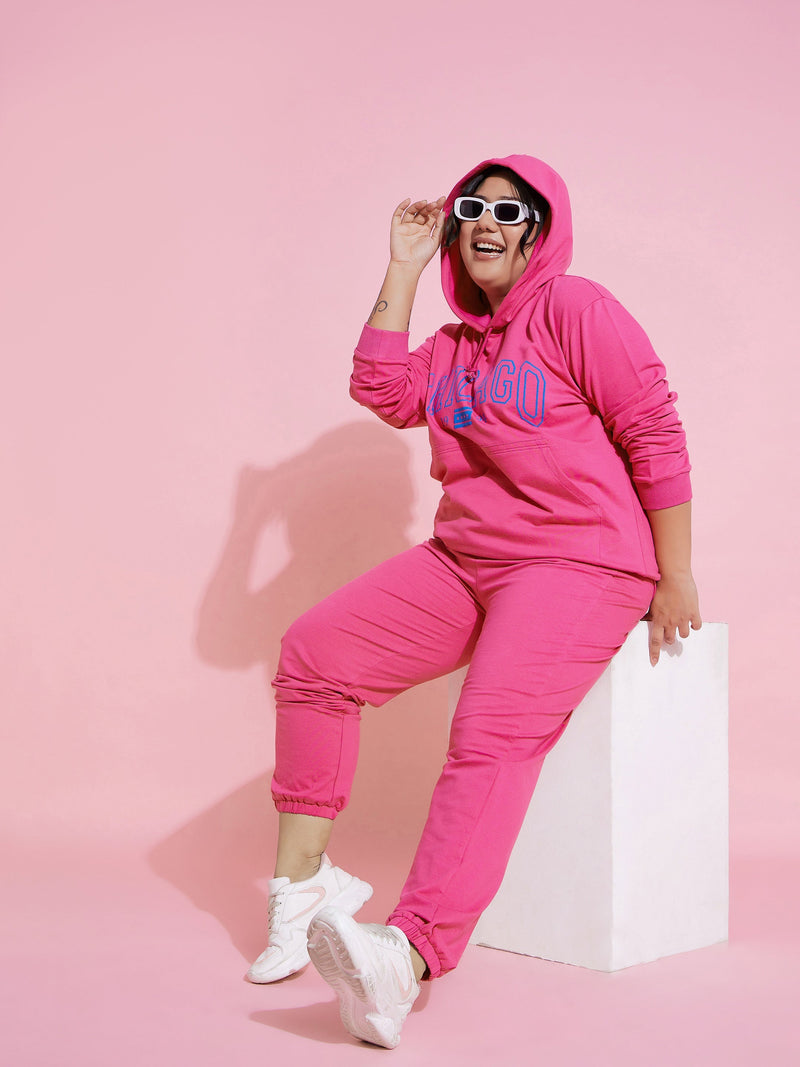 Women Pink Chicago Terry Hoodie With Joggers