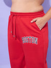 Women Red Fleece Boston Hoodie With Track Pants