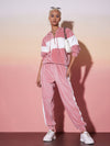 Women Pink & White Velour Hoodie With Jogger