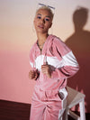 Women Pink & White Velour Hoodie With Jogger