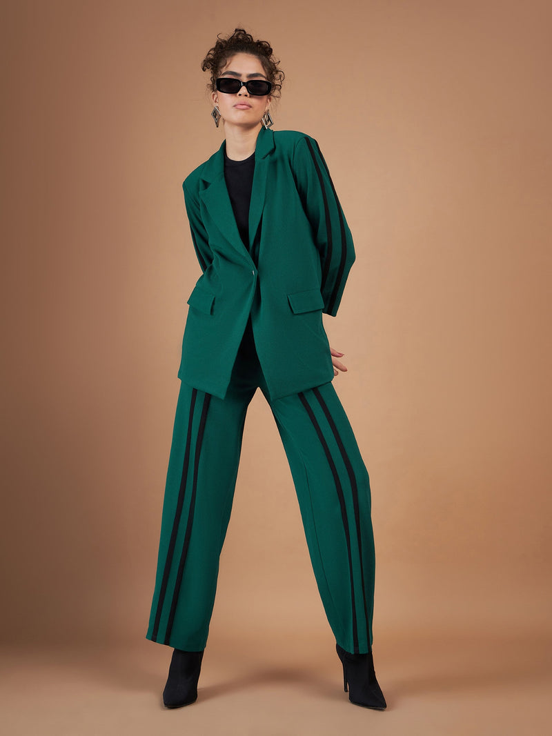Women Emerald Front Button Blazer with Straight Pants