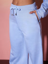 Women Aqua Blue Oversize Hooded Sweatshirt With Wide Leg Pants