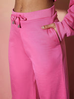 Women Pink Oversize Hooded Sweatshirt Wide Leg Pants