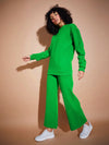 Women Green Fleece Oversized Sweatshirt With Track Pants